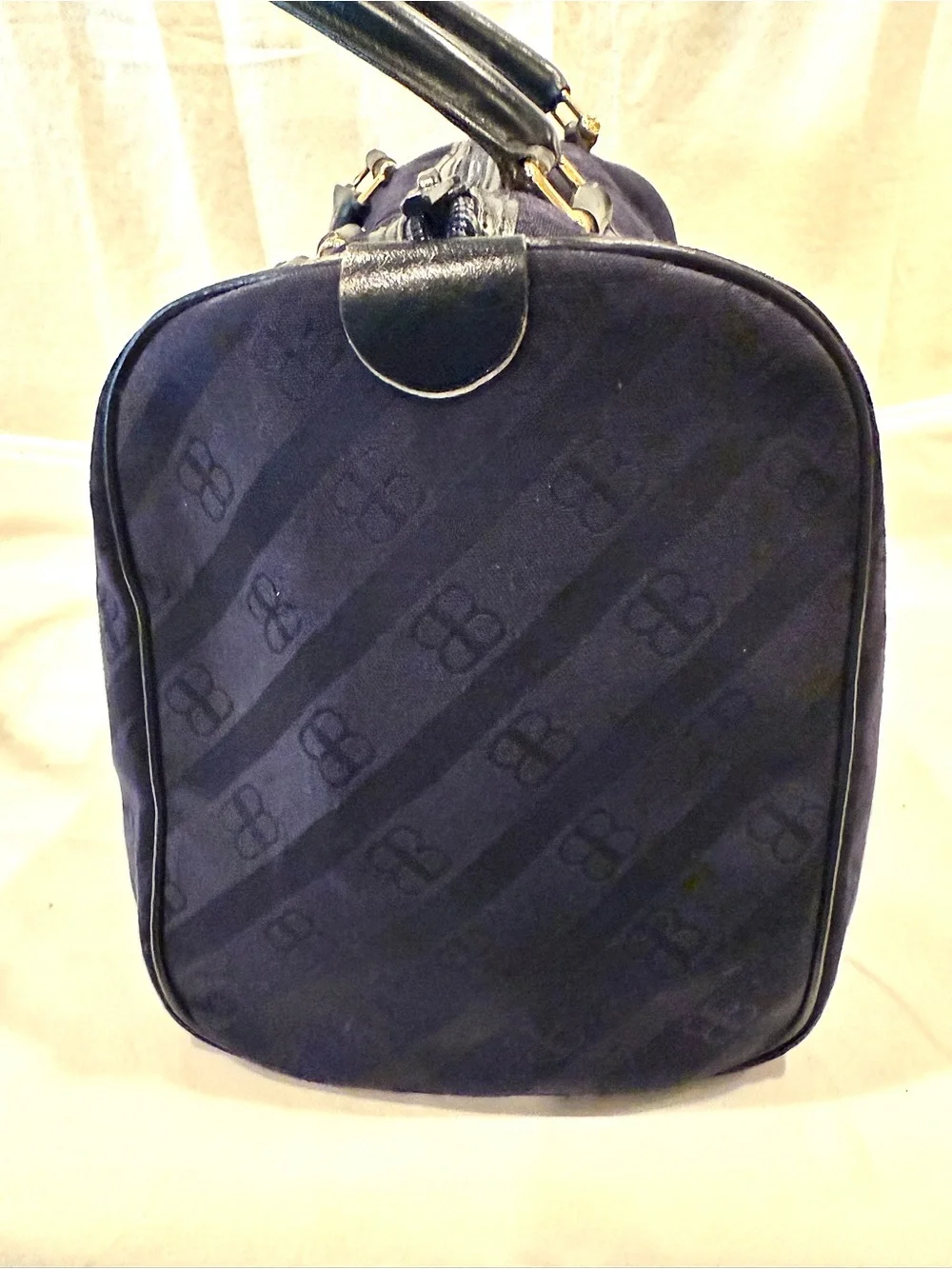 Vintage Balenciaga BB Logo All Over Pattern Boston Bag In Jacquard And Leather